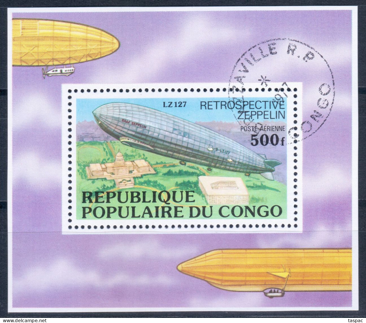 Congo - Brazzaville 1977 Mi# Block 11 Used - History Of The Zeppelin / LZ 127 - Usados