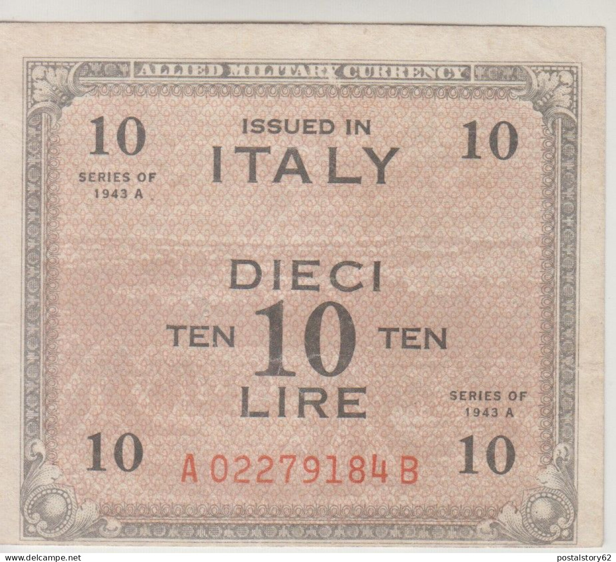 Italy Allied Military Currency. Banconota Da 10 Lire Occupazione Alleata  1943 - Ocupación Aliados Segunda Guerra Mundial