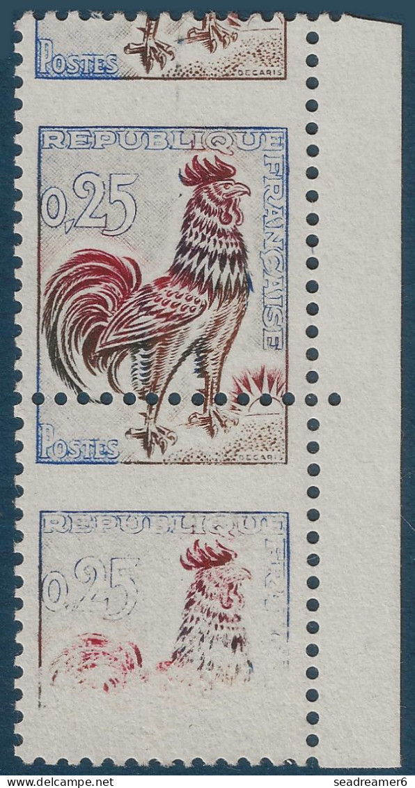 1962 Coq N°1331** 25c Paire Avec Impression Tres Partielle Sur Piquage à Cheval Très Décalé !! SPECTACULAIRE Signé CERES - 1962-1965 Hahn (Decaris)