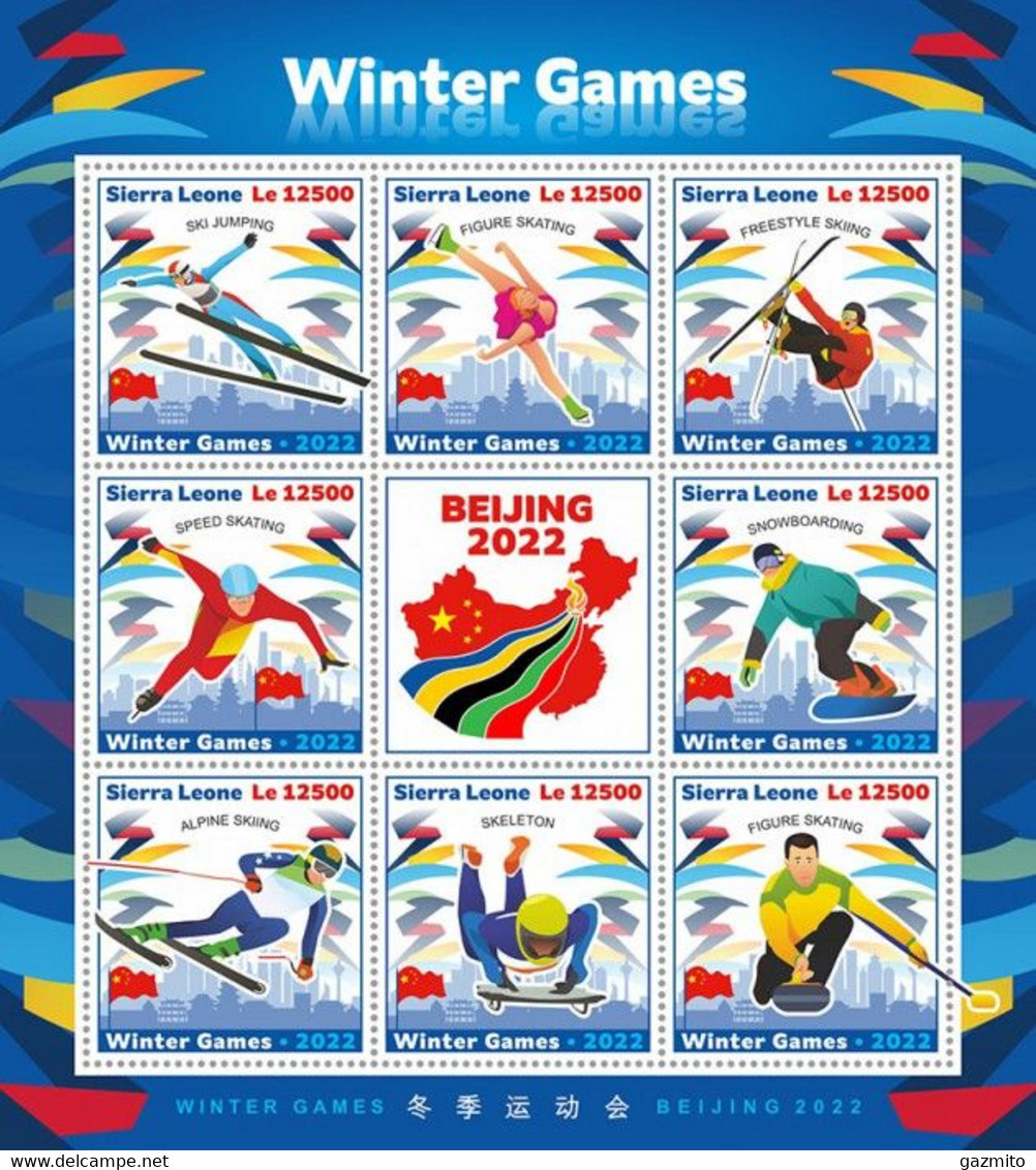 Sierra Leone 2022, Olympic Game In Benjing, Skiing, Skating, Snowboard, BF - Inverno 2022 : Pechino