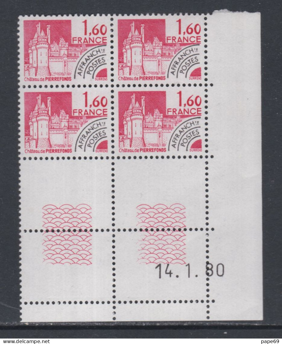 France Préoblitéré N° 168 XX Monuments Historiques : 1 F. 60 En Bloc De 4 Coin Daté Du 14 . 1 . 80 ; Ss Trait, Ss Ch. TB - Precancels