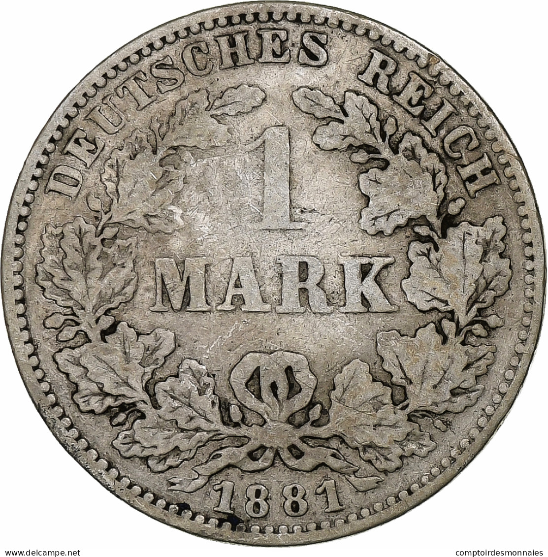 Empire Allemand, Wilhelm I, Mark, 1881, Hambourg, Argent, TB, KM:7 - 1 Mark