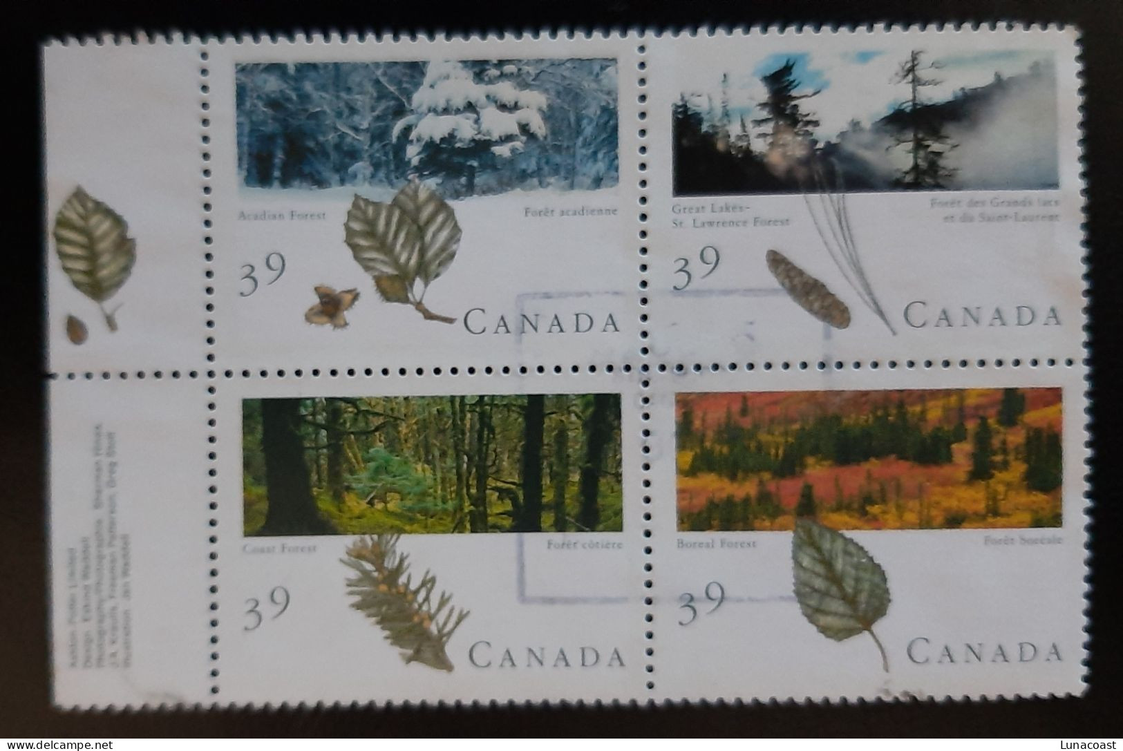 Canada 1990  USED  Sc1286a    Plate Block Of 4 X 39c Majestic Forests - Oblitérés