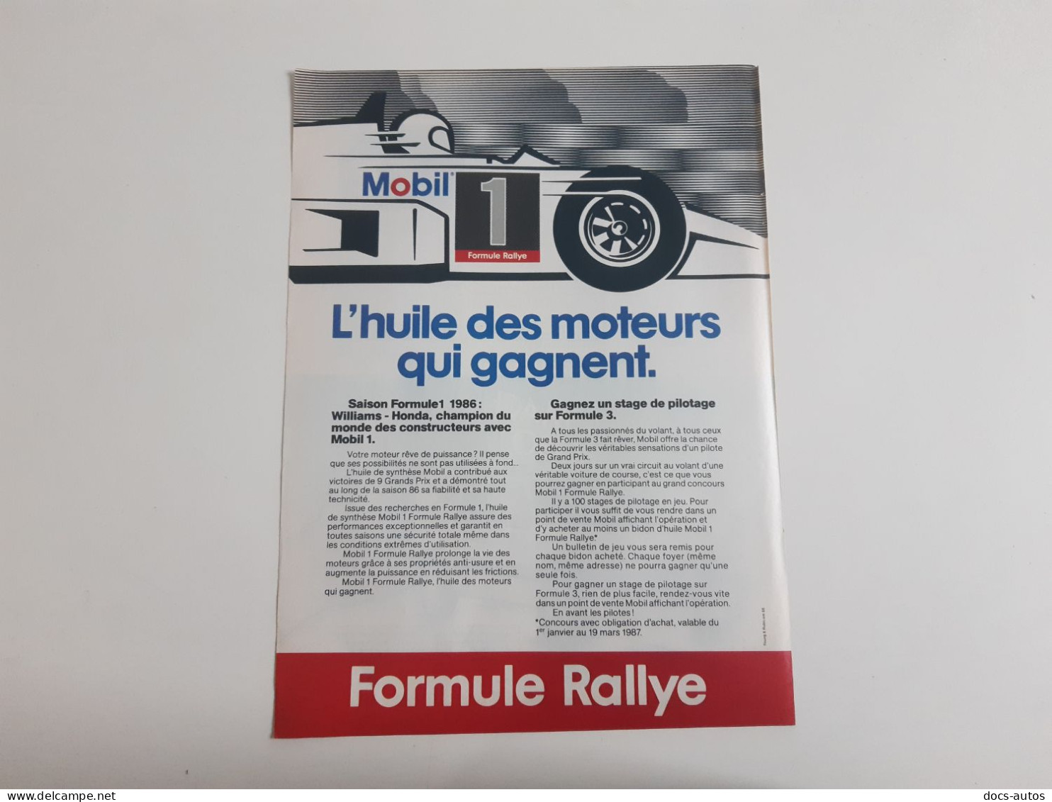 Huile Moteur Mobil 1 Formule Rallye - Publicité De Presse - Other & Unclassified