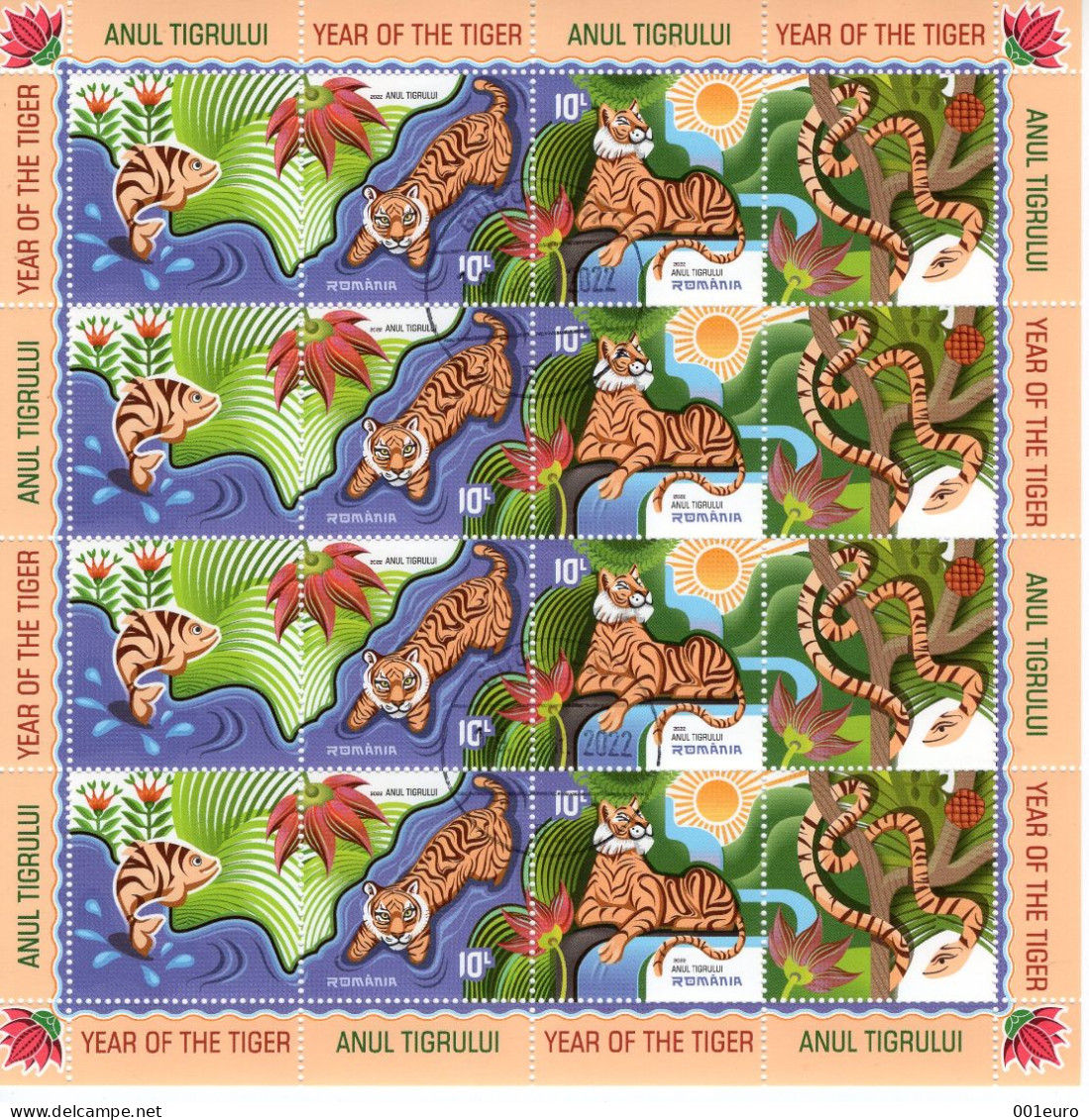 ROMANIA 2022: CHINESE ZODIAC - YEAR OF THE TIGER, Used Small Sheet - Registered Shipping! - Oblitérés
