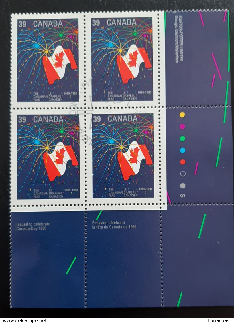 Canada 1990  USED  Sc1278    Plate Block Of 4 X 39c The Canadian Flag - Oblitérés