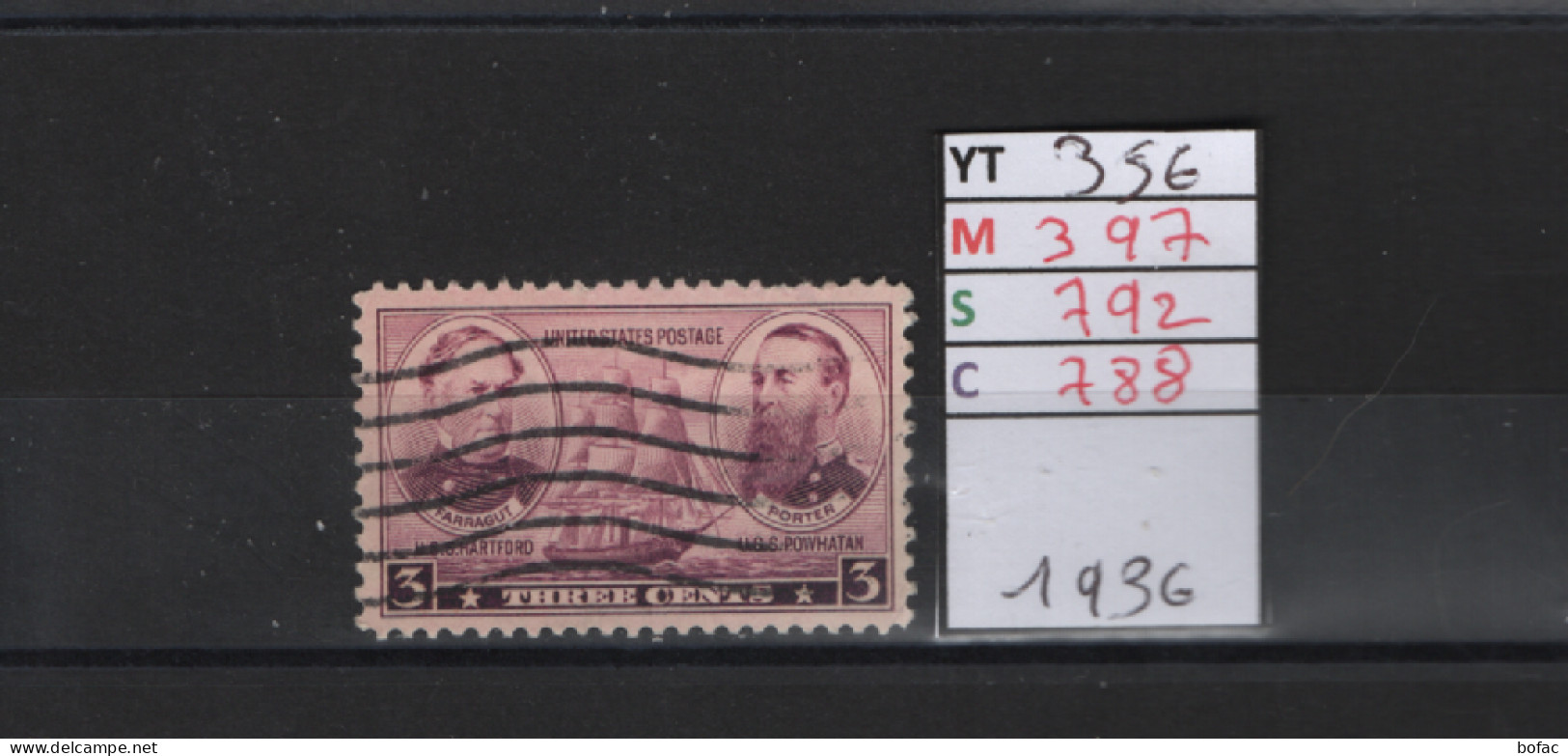 PRIX FIXE Obl 356 YT 397 MIC 792 SCO 788 GIB Farragut Et Porter 1936 Etats Unis 58A/01 - Used Stamps