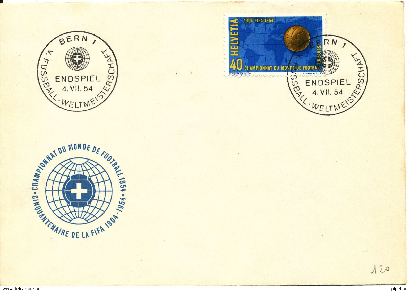 Switzerland Cover World Cup Soccer Football Endspiel 4-7-1954 With Cachet FIFA 1904 - 1954 - 1954 – Switzerland