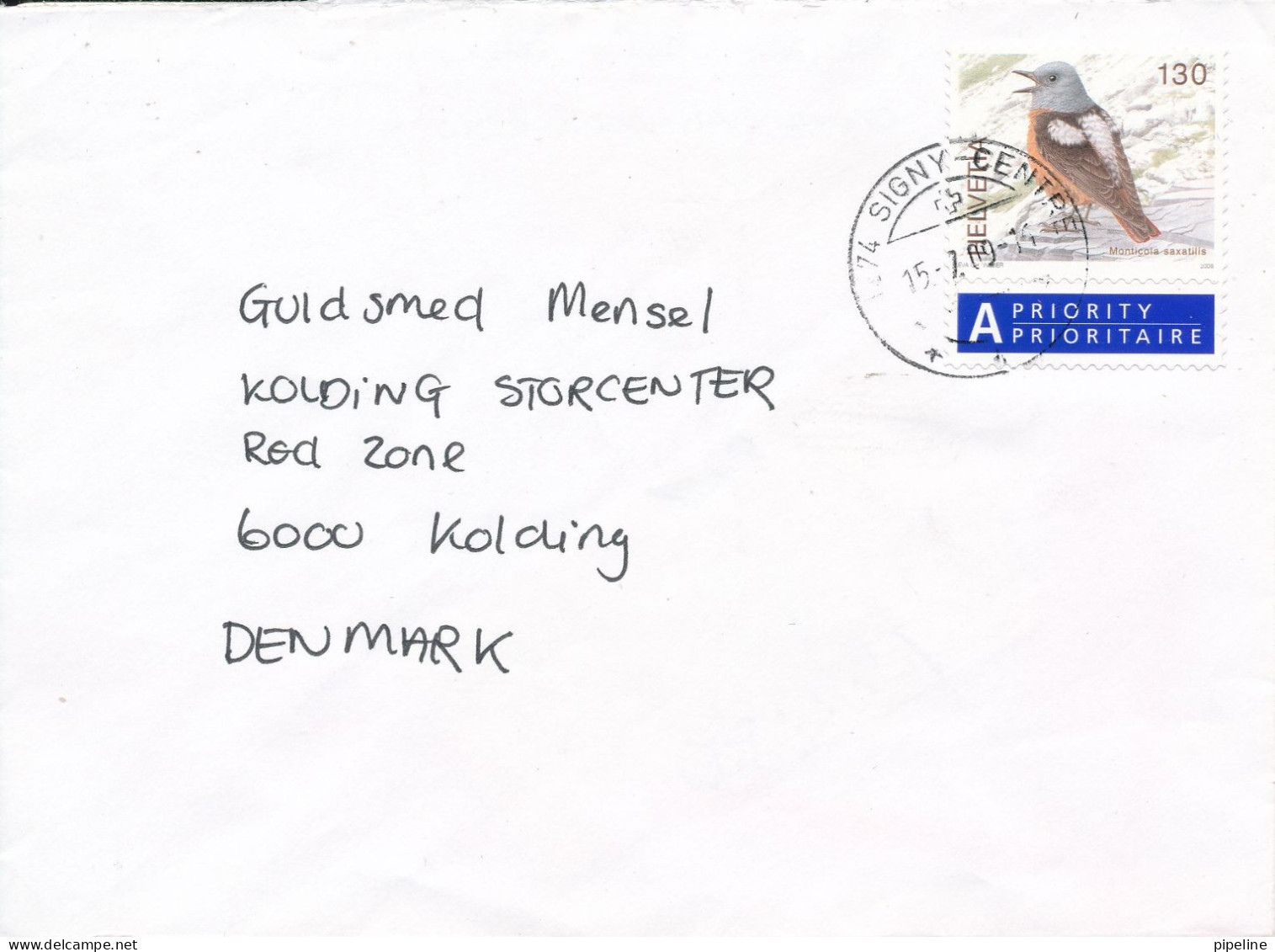 Switzerland Cover Sent To Denmark 15-7-2009 Single Franked BIRD - Cartas & Documentos