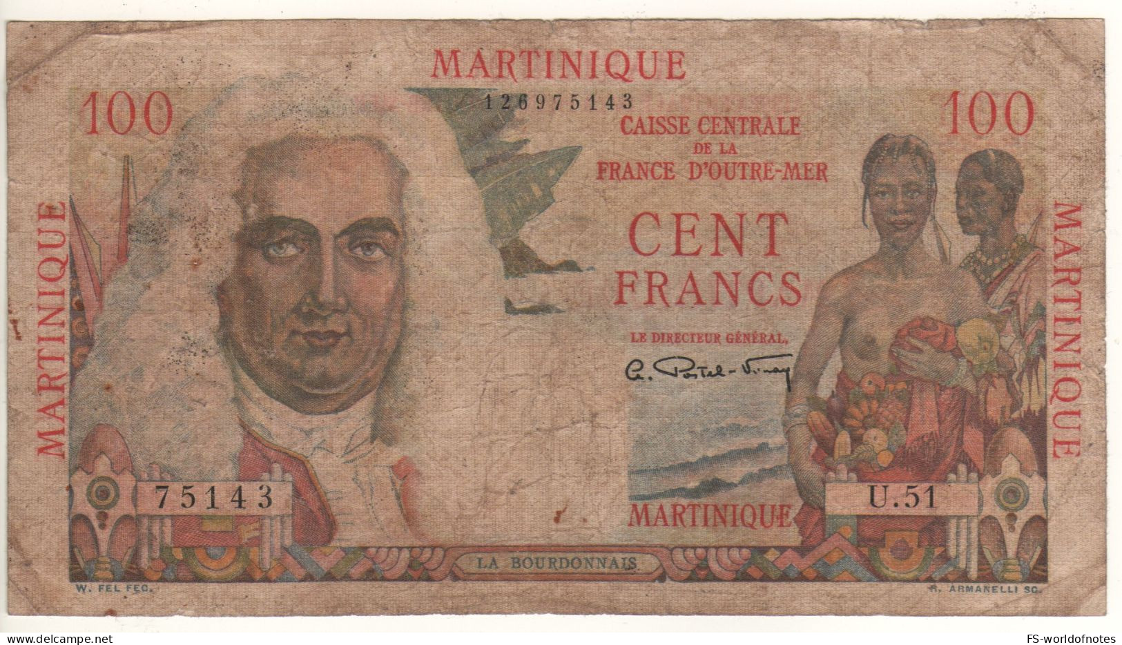 MARTINIQUE   100 Francs  P31  " ND (1947-1949)   Bertrand-François Mahé, Comte De La Bourdonnais + Mountains At Back - Sonstige – Amerika