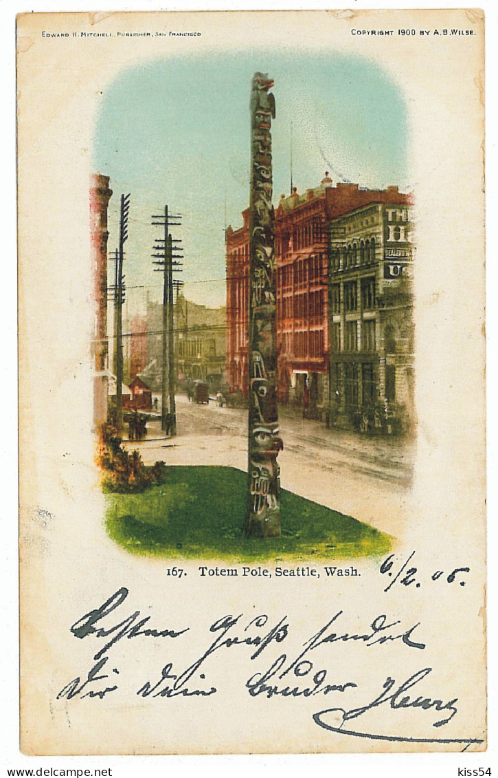 US 13 -  6054 SEATLE, U.S.A. Litho Totem Pole - Old Postcard - Used - 1905 - Seattle