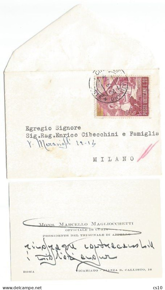 POSTA  PONTIFICIA  AUTENTICA!! Bustina Aperta CON Biglietto Visita Da Monsignore Vicariato X Milano 4gen 1966 !!! - Airmail