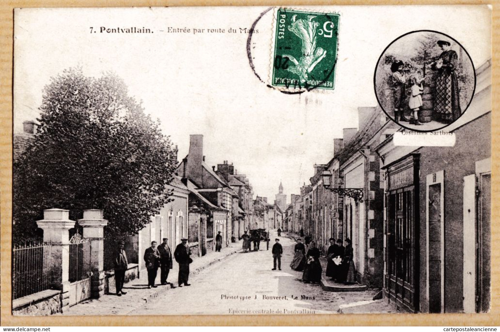 35313 / Peu Commun PONTVALLAIN Entrée Par Route MANS 1910s à Fernand GIRAUD Rue Texel Paris-BOUVERET Epicerie Central - Pontvallain