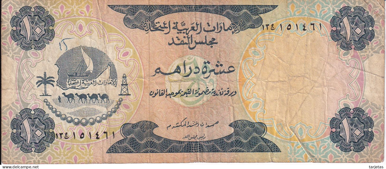 BILLETE DE EMIRATOS ARABES DE 10 DIRHAMS DEL AÑO 1973  (BANKNOTE) - Verenigde Arabische Emiraten