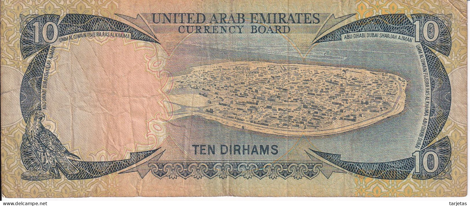 BILLETE DE EMIRATOS ARABES DE 10 DIRHAMS DEL AÑO 1973  (BANKNOTE) - Ver. Arab. Emirate