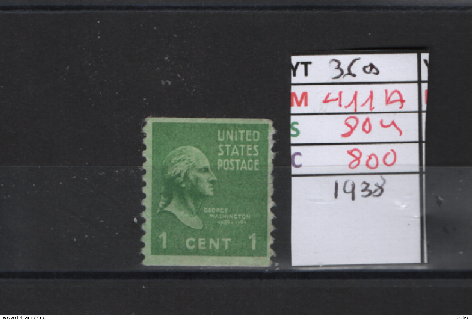 PRIX FIXE Obl 369 YT 411A MIC SCO GIB George Washington  1938 Etats Unis 58A/02  Dentelée Verticalement - Usados