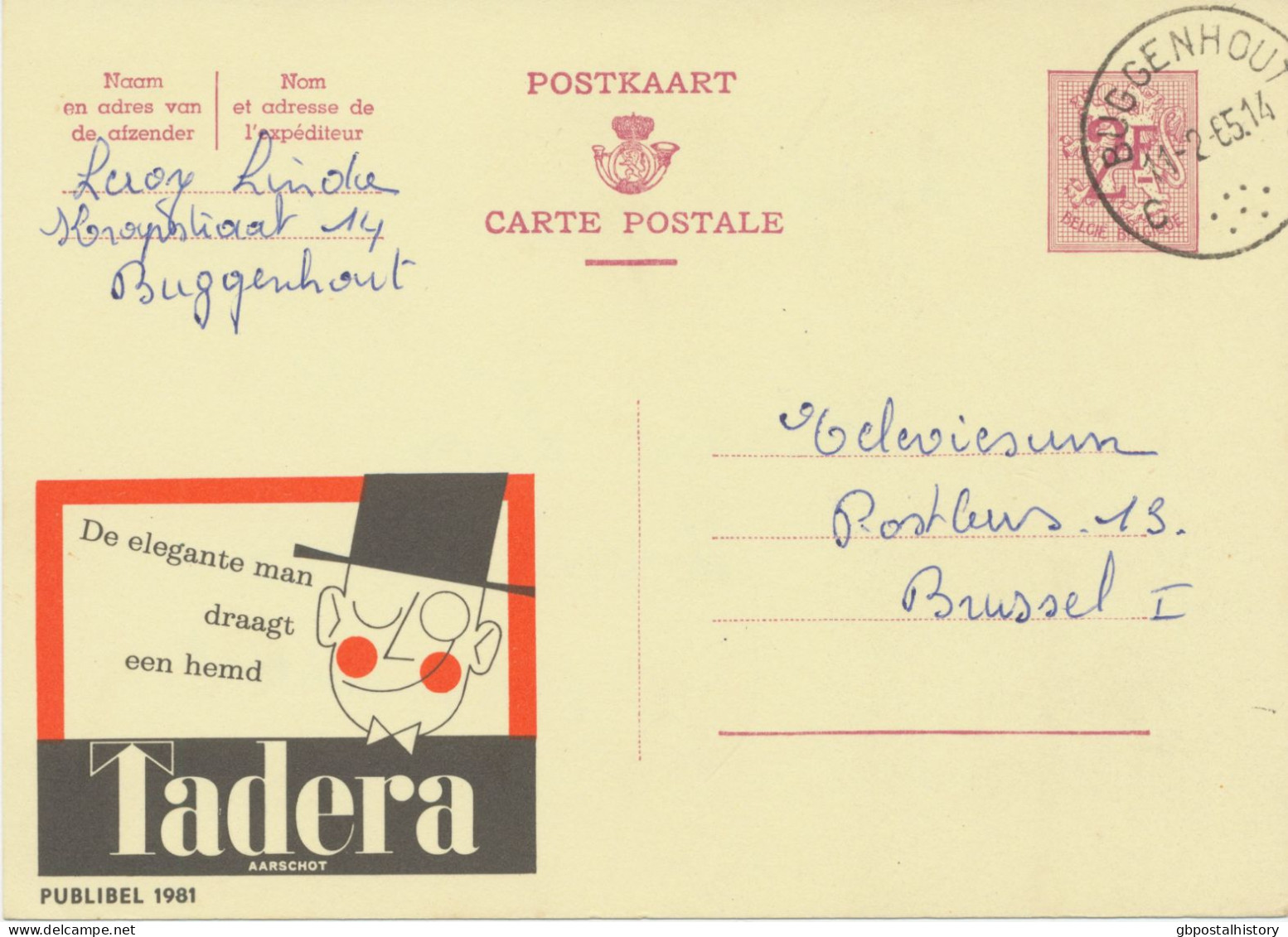 BELGIUM VILLAGE POSTMARKS  BUGGENHOUT C SC With Dots 1965 (Postal Stationery 2 F, PUBLIBEL 1981) - Postmarks - Points