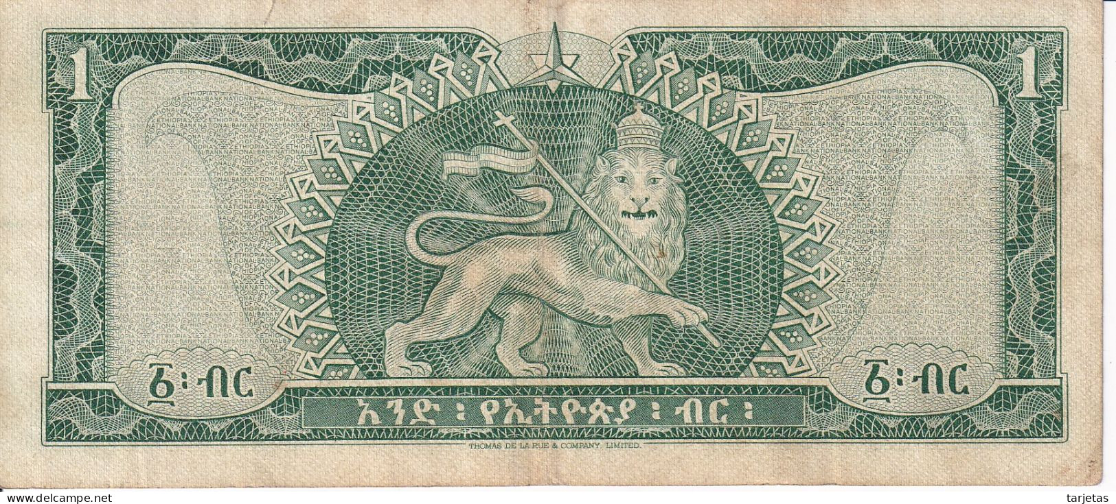 BILLETE DE ETIOPIA DE 1 BIRR DEL AÑO 1966 (BANK NOTE) - Etiopía