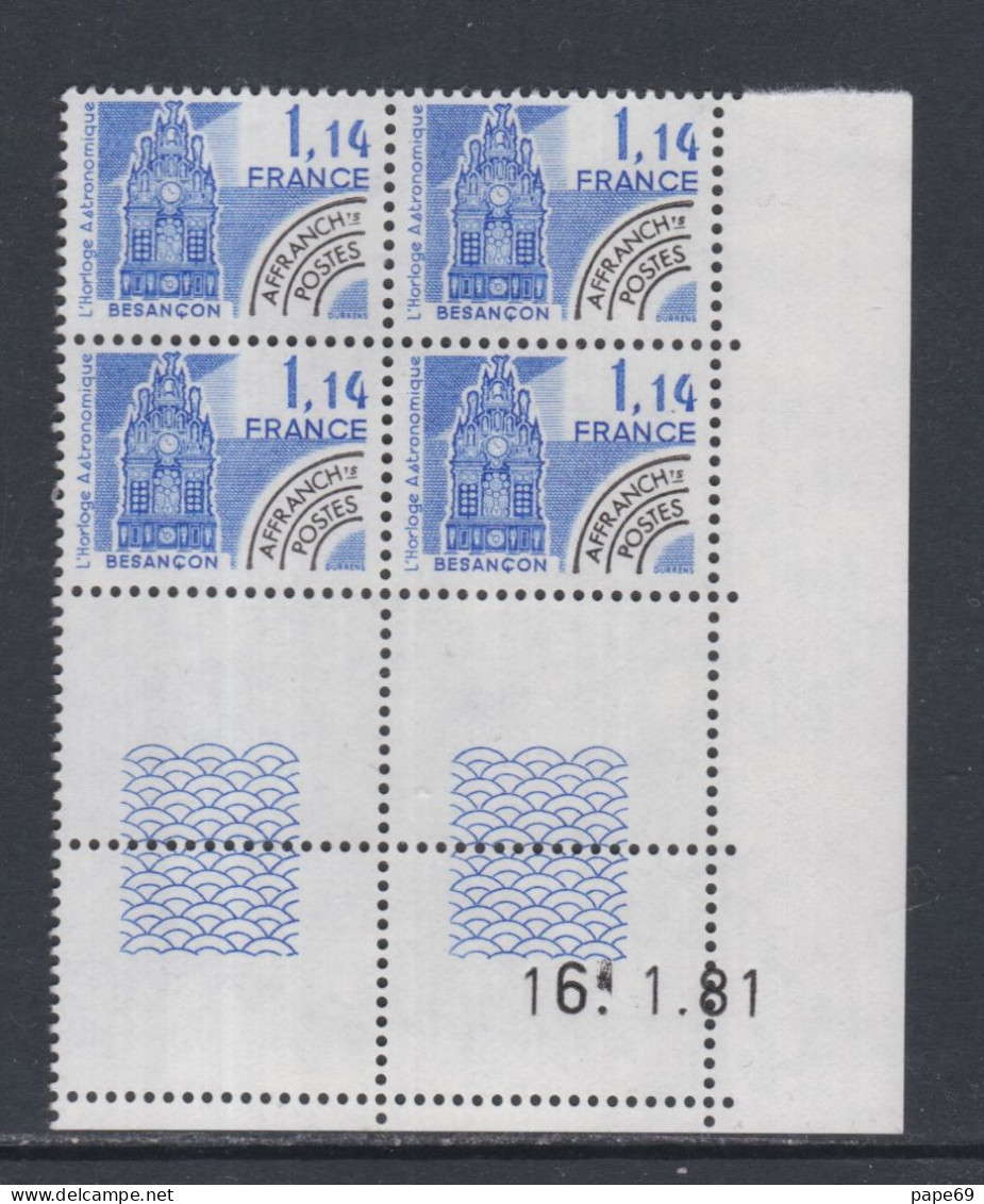 France Préoblitéré N° 171 XX Monuments Historiques : 1 F. 14 En Bloc De 4 Coin Daté Du 16 . 1 . 81 ; Ss Trait Ss Ch. TB - Prematasellados