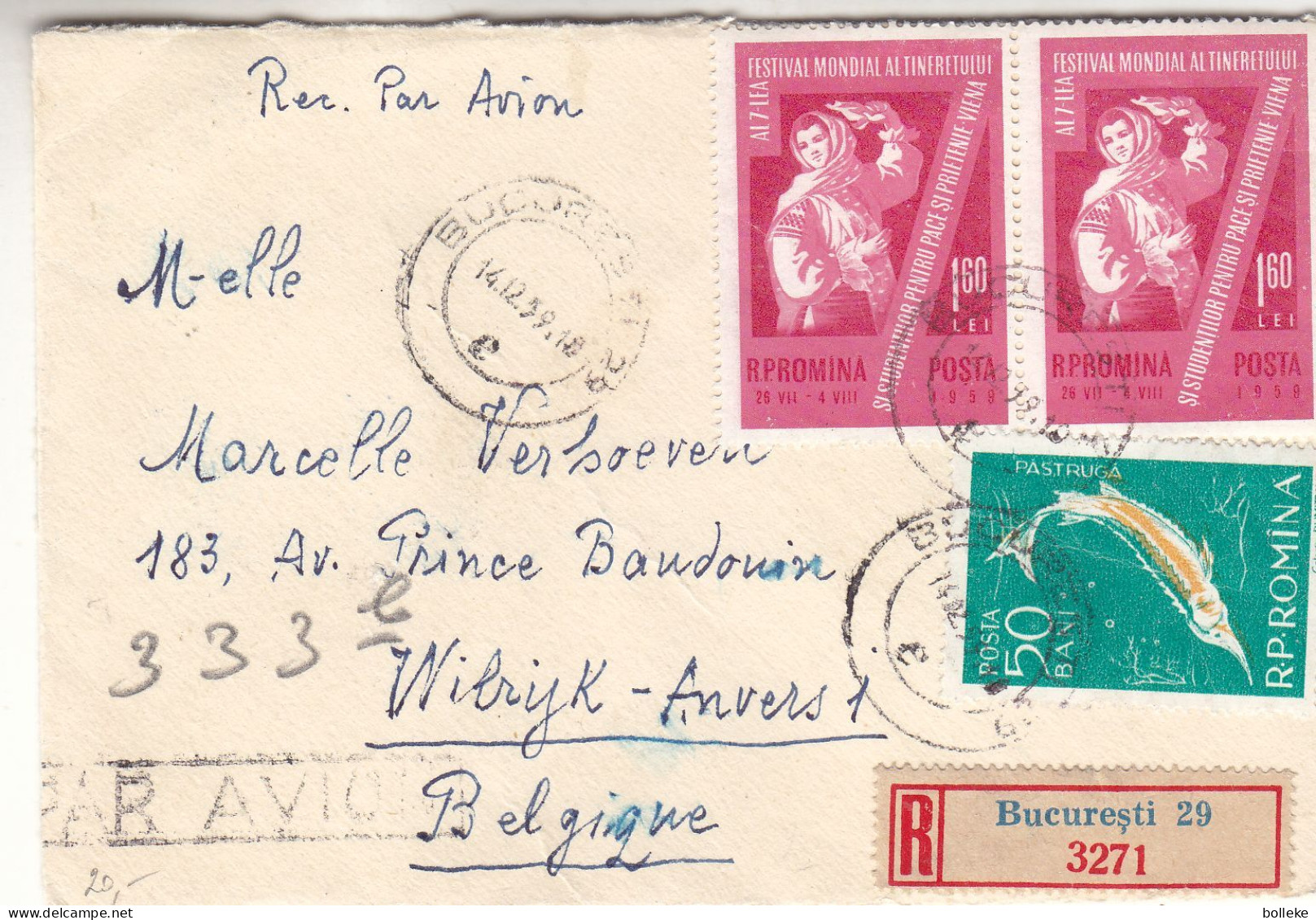 Roumanie - Lettre Recom De 1950 - Oblit Bucuresti - Poissons - - Brieven En Documenten