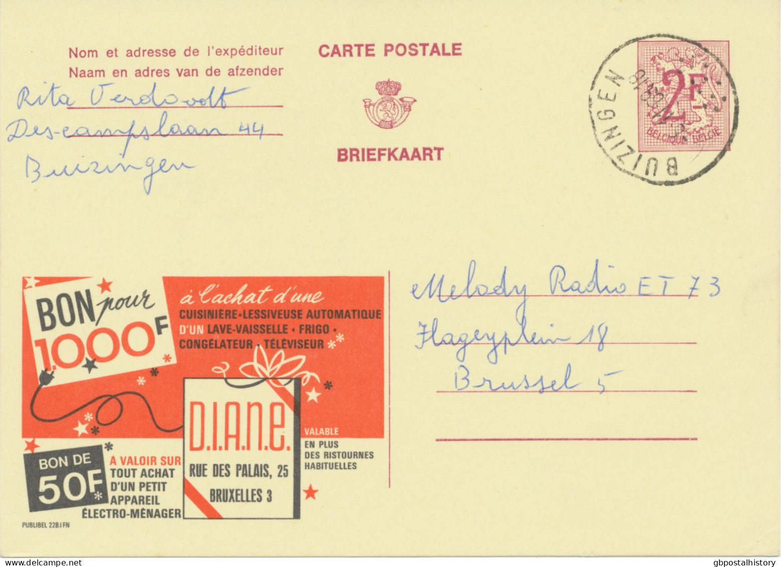 BELGIUM VILLAGE POSTMARKS  BUIZINGEN (now Halle) Rare SC With Unusual 13 Dots 1969 (Postal Stationery 2 F, PUBLIBEL 2281 - Matasellado Con Puntos