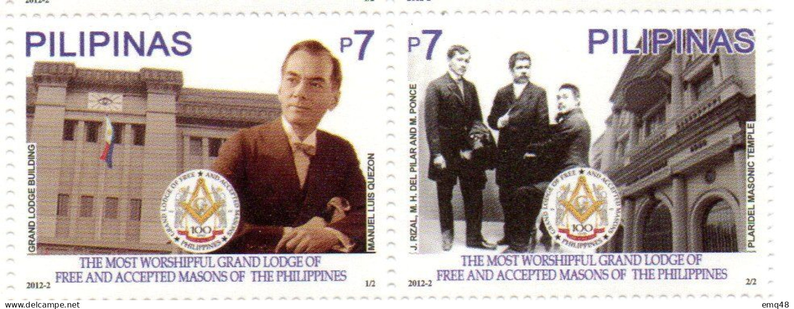 154- FRANC-MAÇONNERIE (MASONIC) :. PHILIPPINES - Anniversaire 2 Timbres Se Tenant ** - Freimaurerei