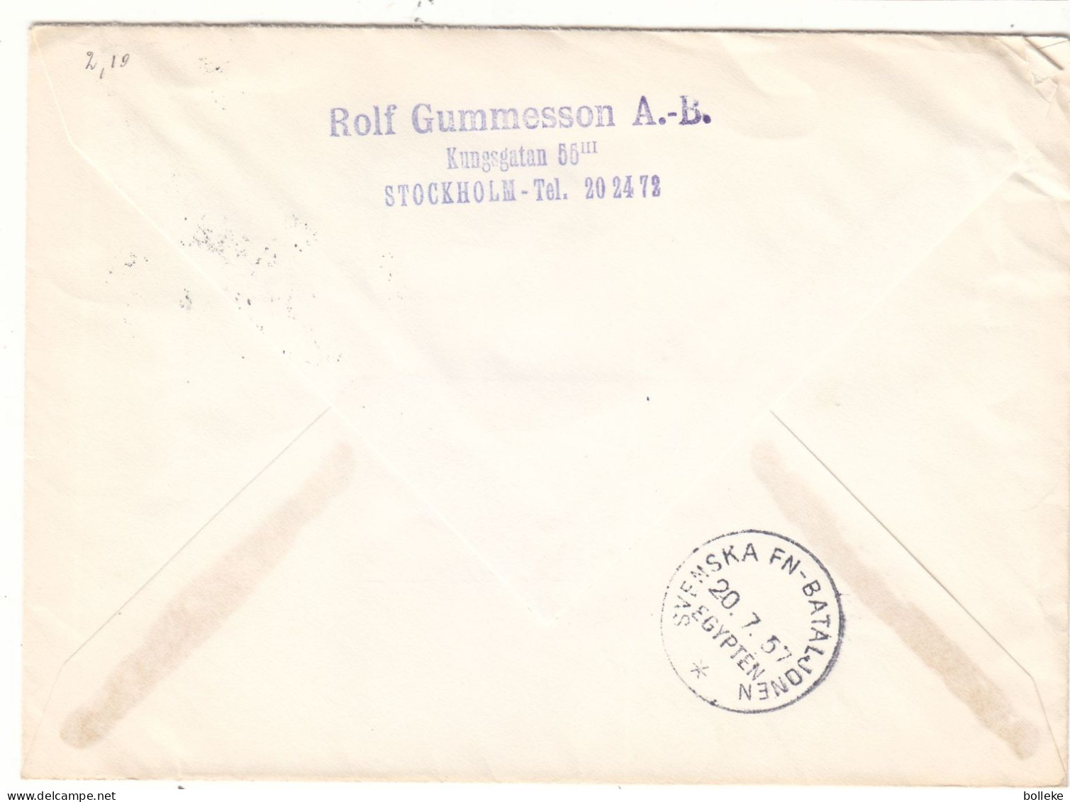 Suède - Lettre Militaire De 1957 - Oblit Stockholm - Exp Vers L'Egypte - Bataillon FN Suédois - - Storia Postale