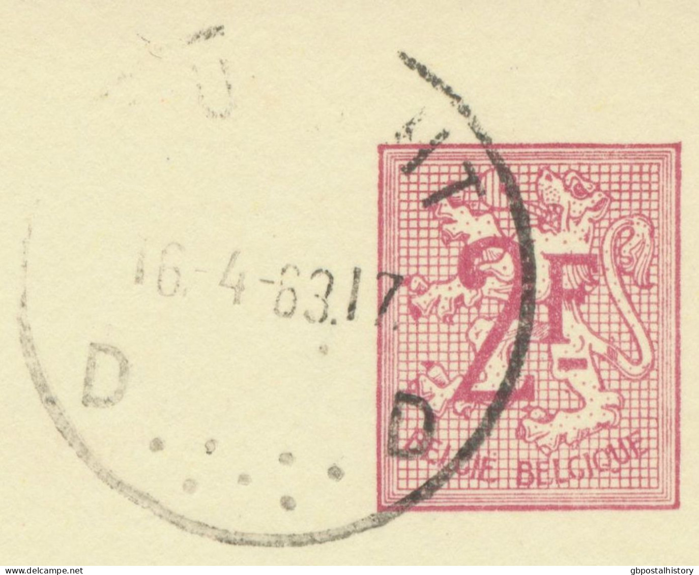 BELGIUM VILLAGE POSTMARKS  BURCHT D (now Zwijndrecht) SC With Dots 1963 (Postal Stationery 2 F, PUBLIBEL 1904) - Annulli A Punti