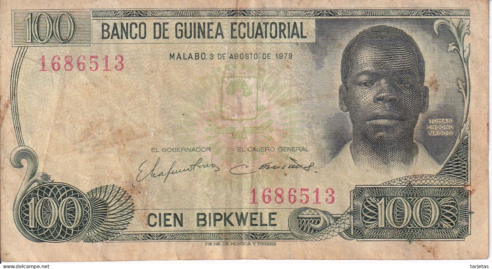 BILLETE DE GUINEA ECUATORIAL DE 100 BIPKWELE DEL AÑO 1979 (BANKNOTE) - Equatoriaal-Guinea