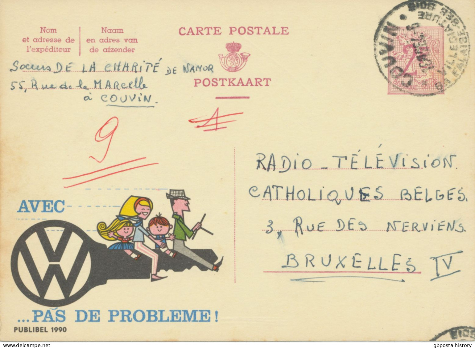 BELGIUM VILLAGE POSTMARKS  COUVIN / VILLEGIATURE / SA FALAISE SES BOIS SC 1964 (Postal Stationery 2 F, PUBLIBEL 1990) - Werbestempel