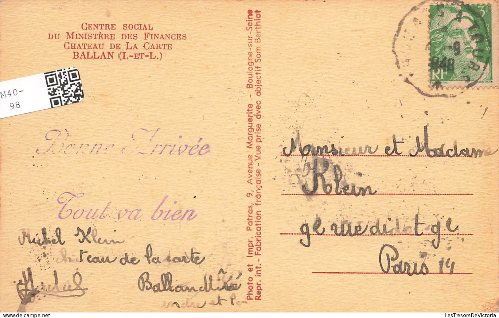 FRANCE - Ballan - Centre Social Du Ministère Des Finances - Château De La Carte  - Carte Postale Ancienne - Ballan-Miré