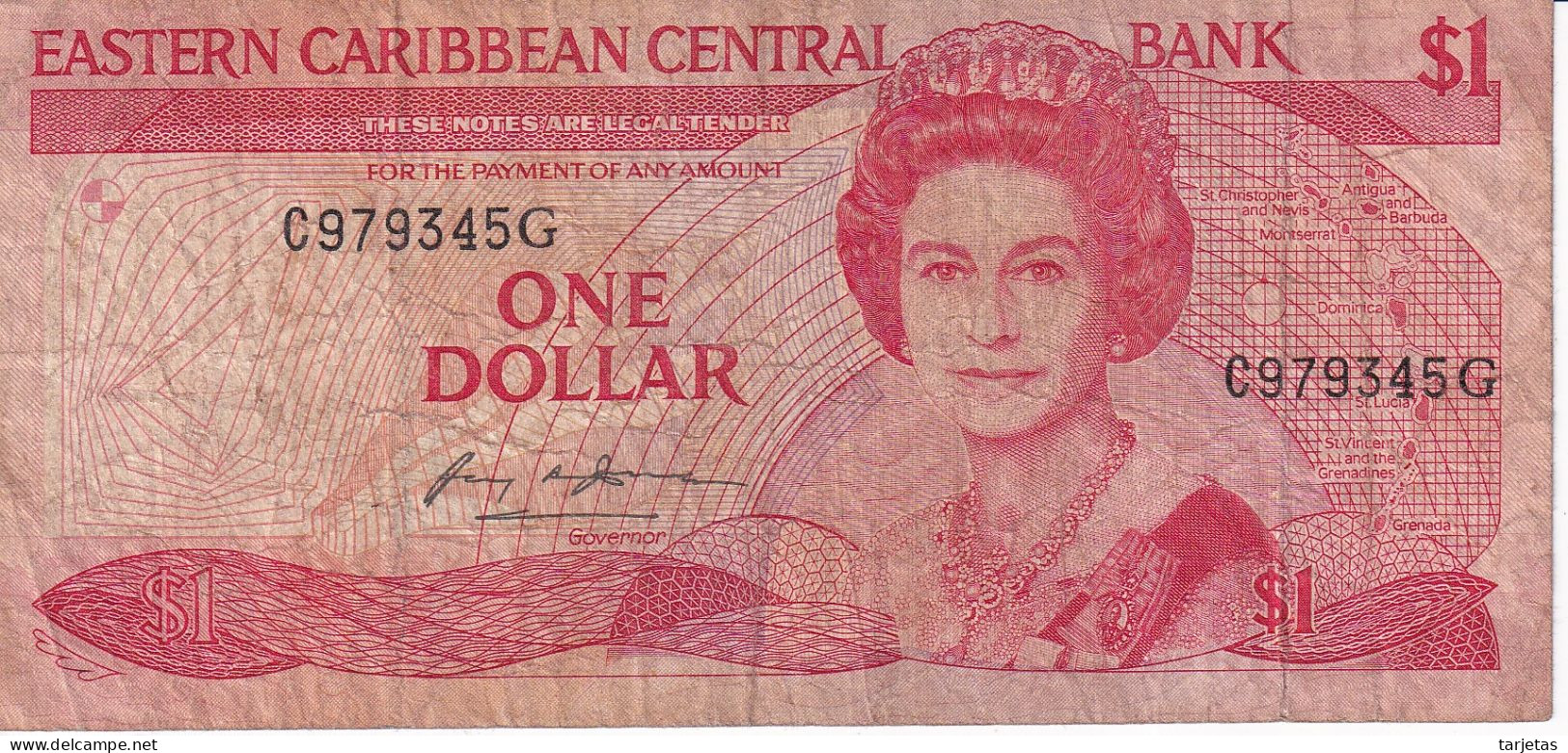 BILLETE DE EASTERN CARIBBEAN CENTRAL DE 1 DOLLAR DEL AÑO 1985 (BANKNOTE) - Oostelijke Caraïben