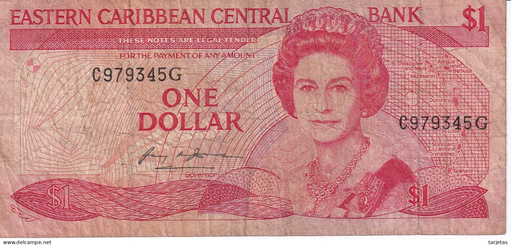 BILLETE DE EASTERN CARIBBEAN CENTRAL DE 1 DOLLAR DEL AÑO 1985 (BANKNOTE) - East Carribeans