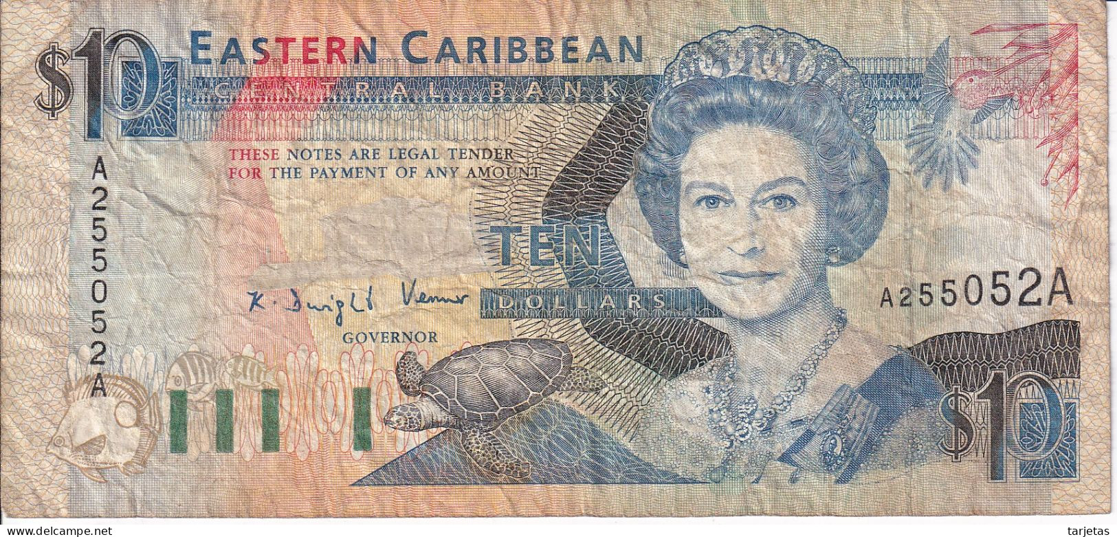 BILLETE DE ANTIGUA - EASTERN CARIBBEAN CENTRAL DE 10 DOLLARS DEL AÑO 1994  (BANKNOTE) - Caribes Orientales