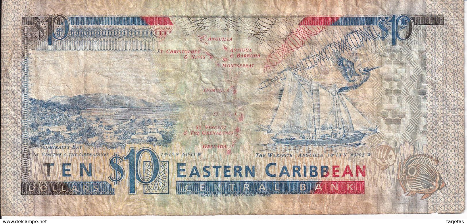 BILLETE DE ANTIGUA - EASTERN CARIBBEAN CENTRAL DE 10 DOLLARS DEL AÑO 1994  (BANKNOTE) - Ostkaribik