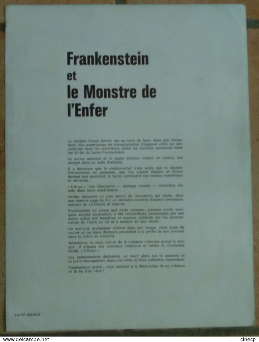 PLAQUETTE PUBLICITAIRE FILM FRANKENSTEIN ET LE MONSTRE DE L'ENFER CUSHING FISHER TBE CINEMA DESSIN - Cinema Advertisement