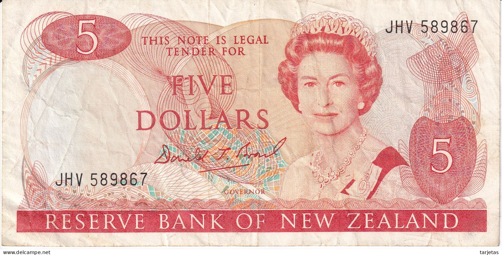 BILLETE DE NUEVA ZELANDA DE 5 DOLLARS DEL AÑO 1989  (BIRD-PAJARO) (BANKNOTE) - New Zealand