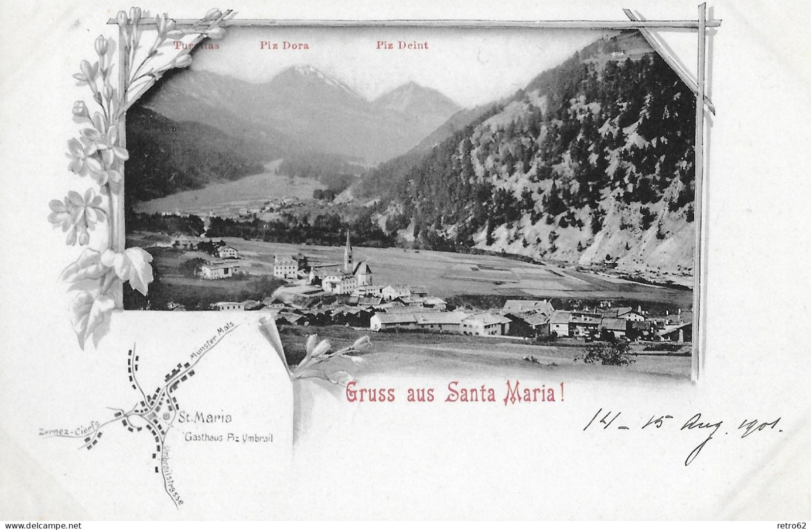 GRUSS AUS SANTA MARIA ► Alter Und Seltener Lichtdruck Mit Dorfbild Anno 1901 - Santa Maria In Calanca