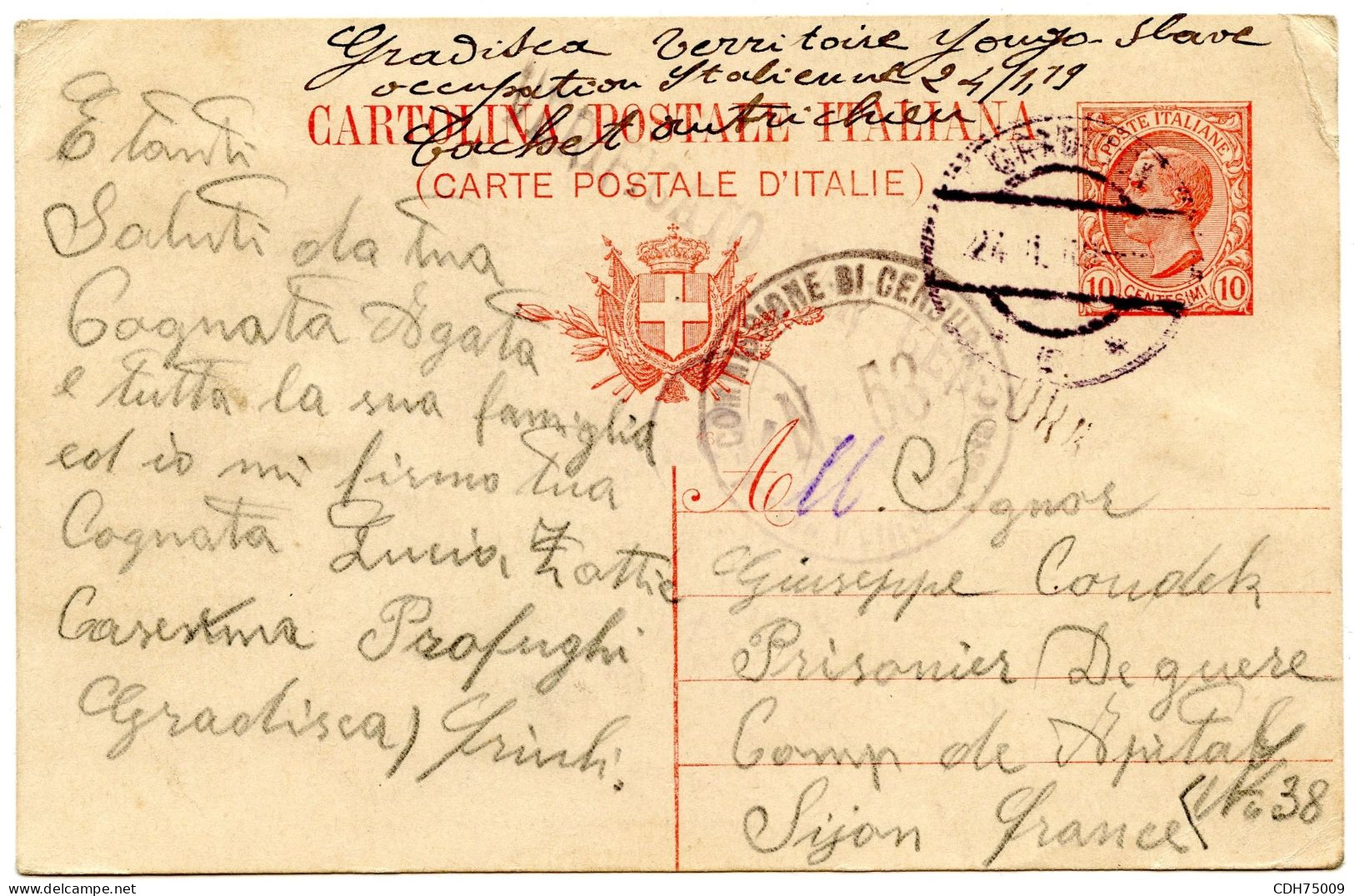 ITALIE - CARTE POSTALE 10C DE GRADISCA POUR LA FRANCE, 1919 - Vénétie Julienne