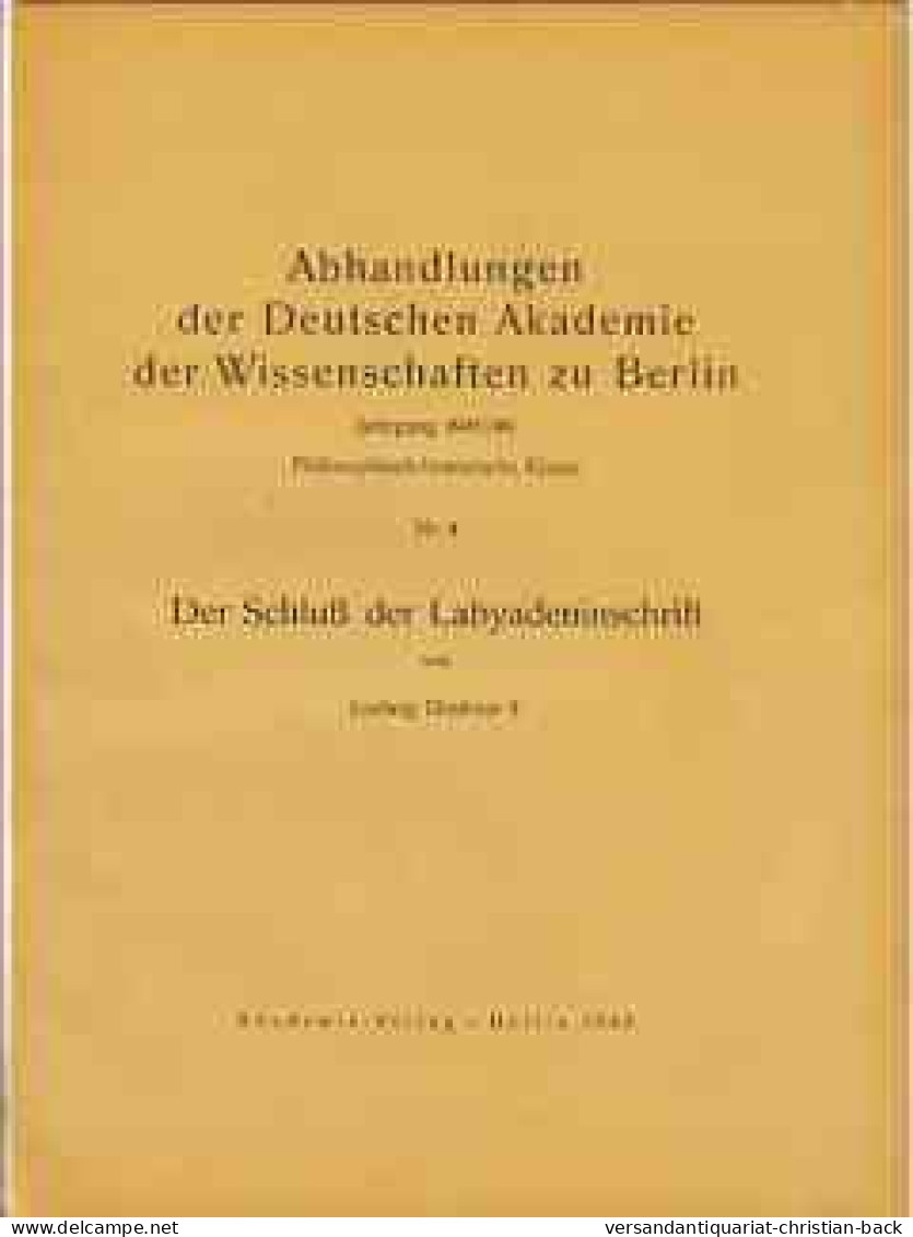 Der  Schluss Der Labyadeninschrift - Otros & Sin Clasificación