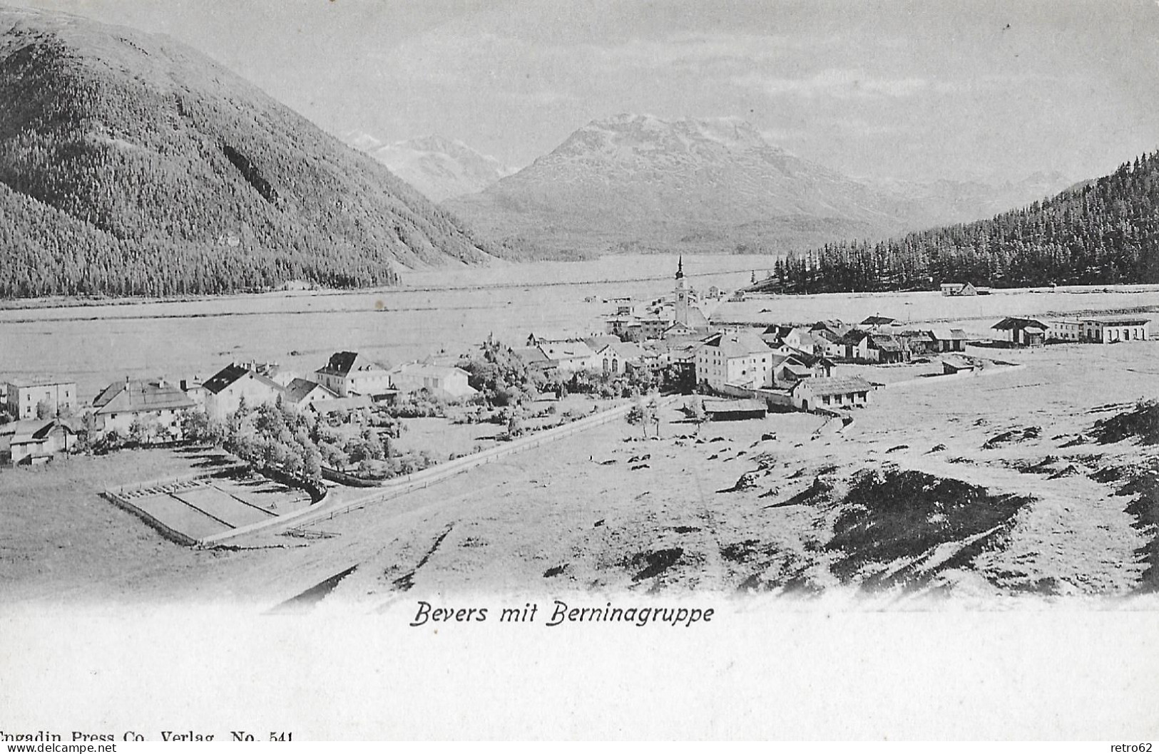 BEVERS ► Dorfansicht Mit Berninagruppe, Lichtdruck Ca.1900 - Bever