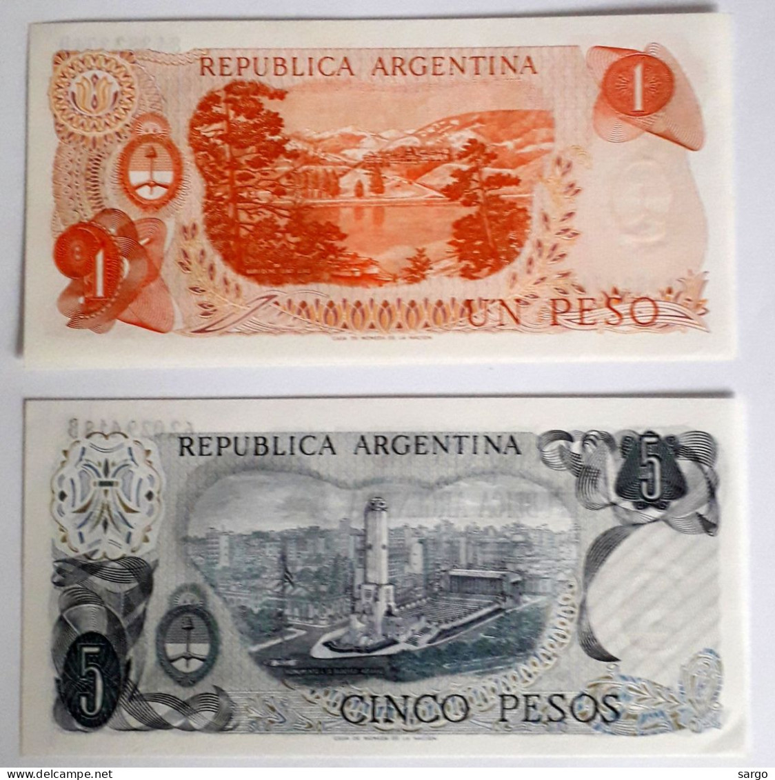 ARGENTINA - 1 PESO (1970-73) P 287, 5 PESOS (1974-76) P 294  UNC - BANKNOTES - PAPER MONEY - CARTAMONETA - - Argentinien
