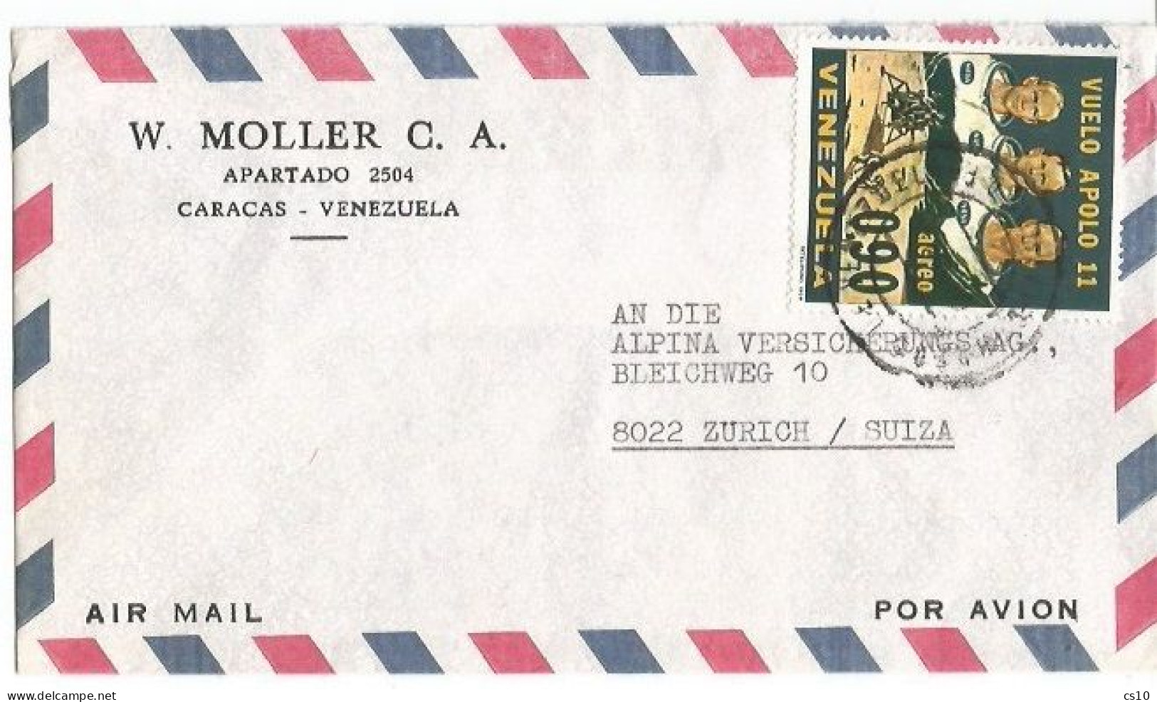 Venezuela Commerce AirMailCV 6aug1971 X Suisse With Apollo 11 Flight X Moon Landing C.90 Solo Franking - Amérique Du Sud