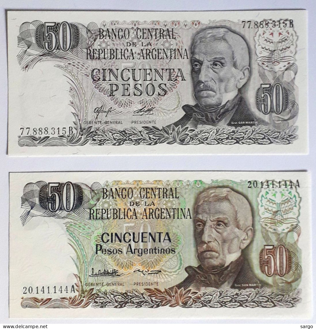 ARGENTINA - 50 PESOS (1976-78) P 301, 50 PESOS (1983-75) P 314  UNC - BANKNOTES - PAPER MONEY - CARTAMONETA - - Argentina