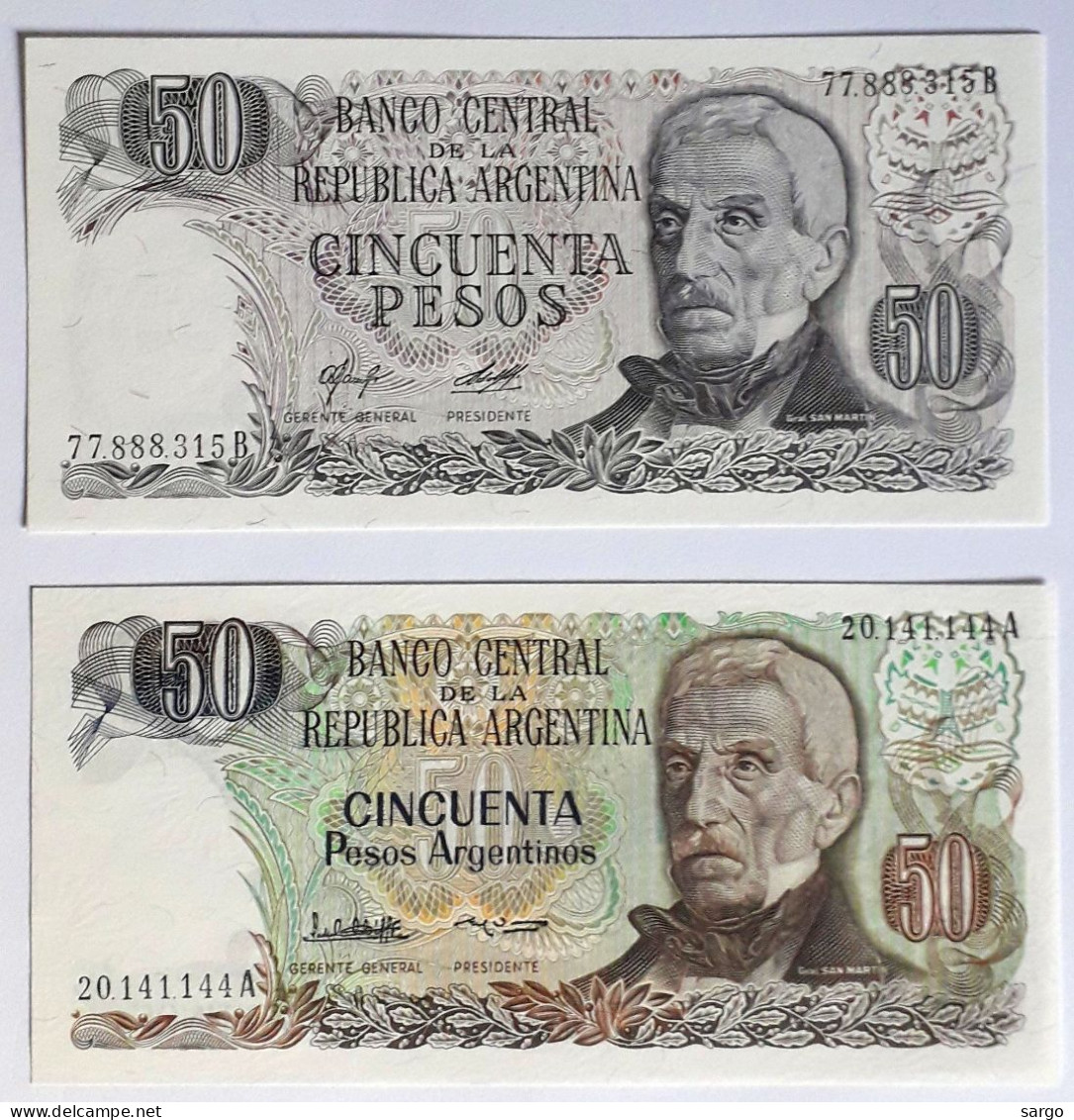 ARGENTINA - 50 PESOS (1976-78) P 301, 50 PESOS (1983-75) P 314  UNC - BANKNOTES - PAPER MONEY - CARTAMONETA - - Argentine