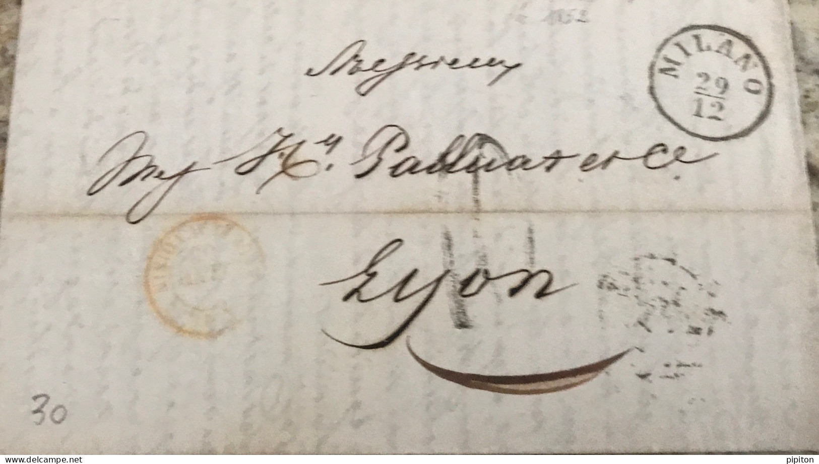 Lettre De 1852 De Milan Pour La France.Taxée à 10c Car Non Affranchie - Non Classés