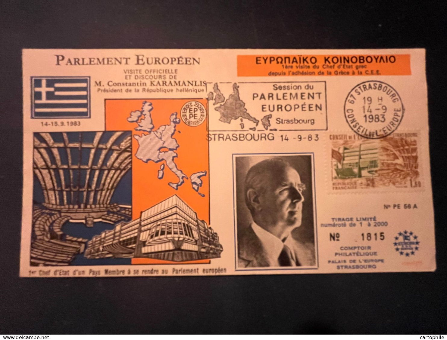 1983 Strasbourg Conseil De L'Europe Visite Officielle Et Discours De Mr Constantin KARAMANLIS President Grece - Storia Postale