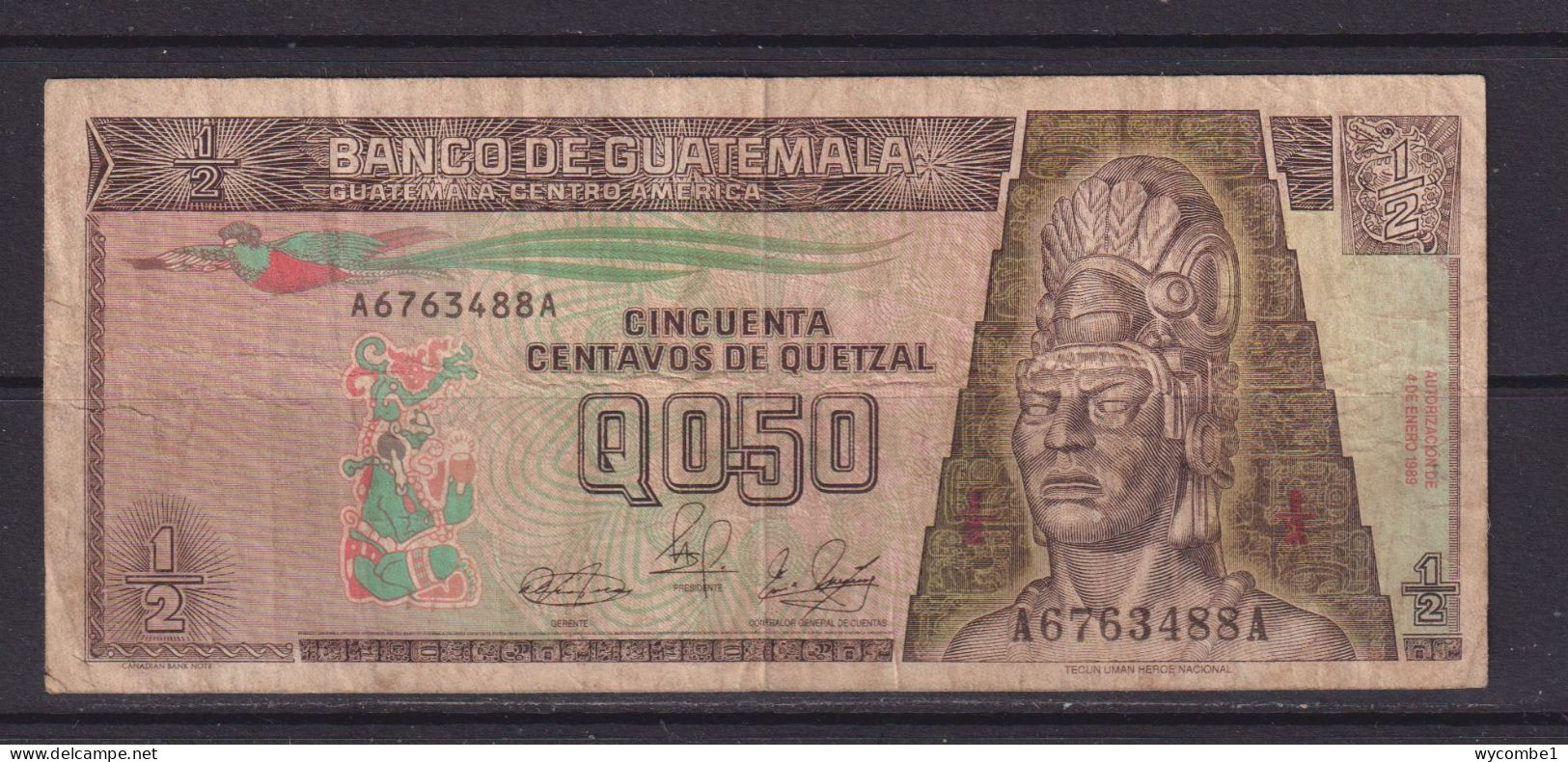 GUATEMALA - 1989 Half Quetzal Circulated Banknote - Guatemala