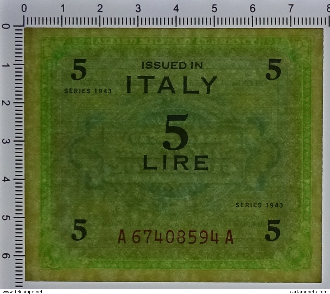 5 LIRE OCCUPAZIONE AMERICANA IN ITALIA MONOLINGUA FLC 1943 SUP+ - Ocupación Aliados Segunda Guerra Mundial