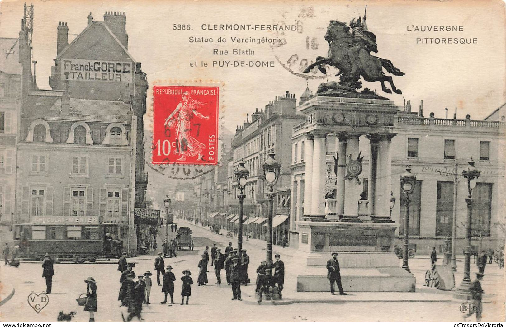 FRANCE - Clermont Ferrand - Statue De Vercingétorix Rue Blatin Et Le Puy De Dôme - Carte Postale Ancienne - Clermont Ferrand